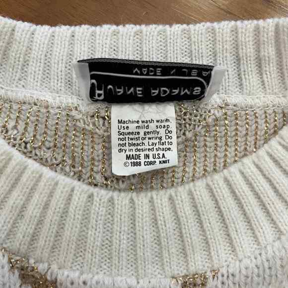 Vintage Sweater 80s Size M Jane Adams Oversized Cream Gold Metallic - Picture 5 of 11